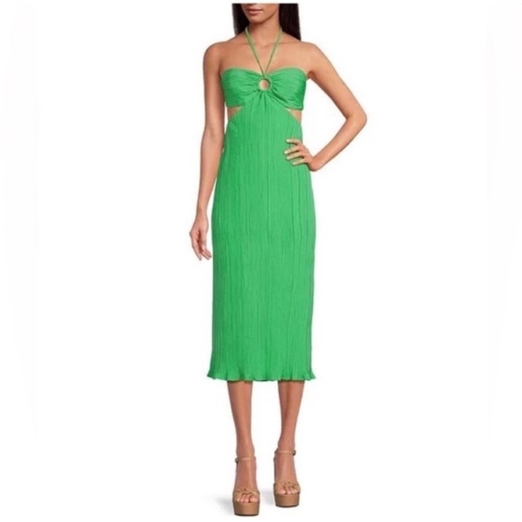 Gianni Bini Sophie Plisse Halter Midi Dress - Picture 1 of 9